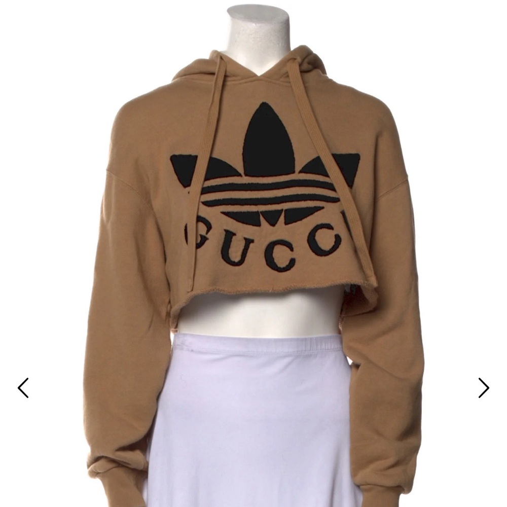 Gucci Brown Cropped Hoodie with Black Logo